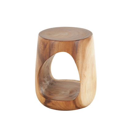 Tapti Solid Wood Side Table with Open Storage Sculptural Organic Modern Accent Table for Living Room & Bedroom - Uber Decor