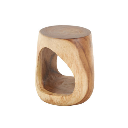 Tapti Solid Wood Side Table with Open Storage Sculptural Organic Modern Accent Table for Living Room & Bedroom - Uber Decor