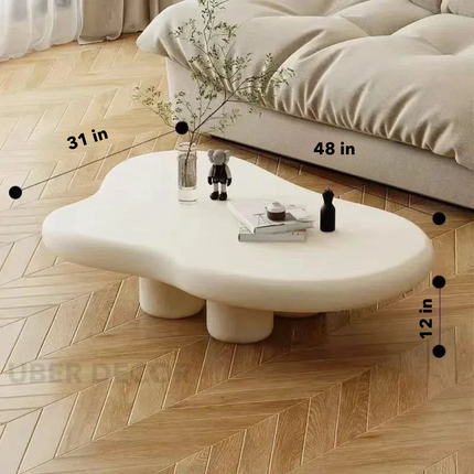 Tigris Blanc Cloud Coffee Table White Sculptural Top Irregular Organic Form Rounded Legs Minimalist Accent for Modern Living Rooms - Uber Decor