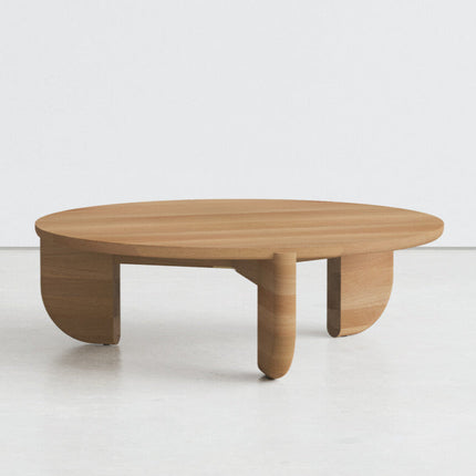 Ob Sculptural Mid Century Japandi Coffee Table with Organic Round Solid Wood Top and Cylindrical Legs for Living Room - Uber Decor