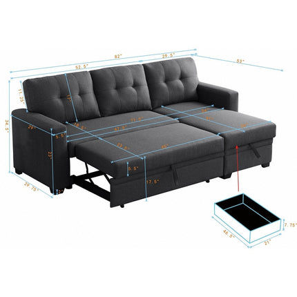 Savannah Sectional Sofa with Storage- Reversible Pull Out Couch Sofacum Bed for Living Room - Uber Decor