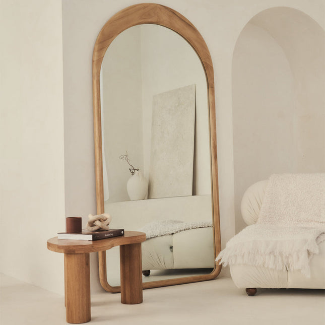 Celeste Arched Teak Floor Mirror – Elegant Full-Length Mirror for Bedroom & Living Room - Uber Decor