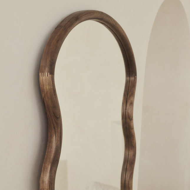 Seraphina Wavy Teak Floor Mirror – Artistic Full-Length Mirror for Bedroom & Living Room - Uber Decor