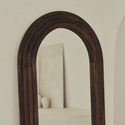 Ruby Arched Layered Wood Wall Mirror – Elegant Full-Length Mirror for Entryway & Living Room - Uber Decor