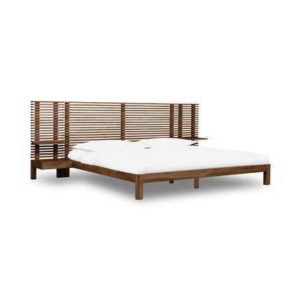 RosewoodGrid Slatted Modern Platform Customisable Bed with Integrated Nightstands - Uber Decor