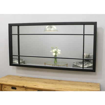 LumeView- Window Pane Style Rectangle Metal Framed Mirror for Dining Area, Foyer or Living Room - Uber Decor