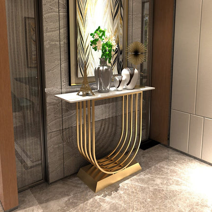 Virello Arc Console Table – Custom Marble Top | Mid-Century Modern European Hallway Accent Console - Uber Decor