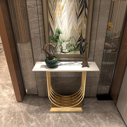 Virello Arc Console Table – Custom Marble Top | Mid-Century Modern European Hallway Accent Console - Uber Decor