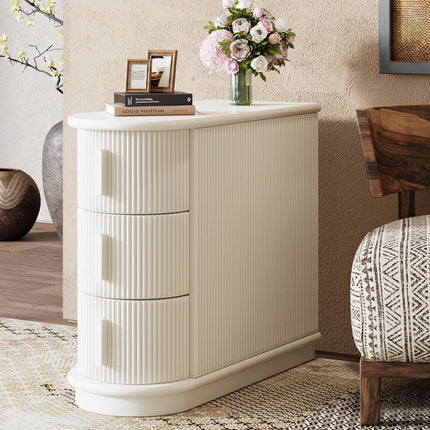 The Corvo Column – Custom Fluted Wooden Side Table with Curved Storage Drawers in European Style for Living Room or Bedroom - Uber Decor
