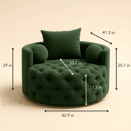 Orania- 360 Degree Swivel Accent Chair Single Barrel Sofa with Round Tufted Base and 3 Toss Pillows - Uber Decor