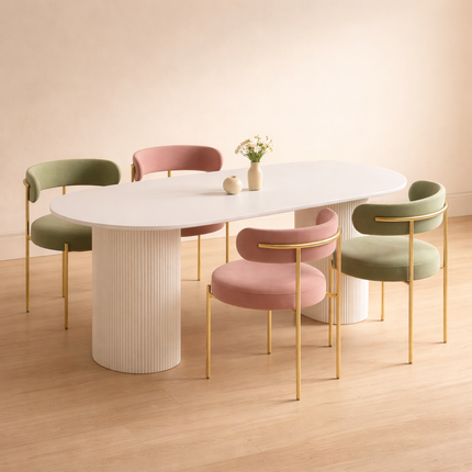 Avelique Oval Dining Table Modern Fluted Pedestal Base Minimalist Designer Dining Table for Dining Room