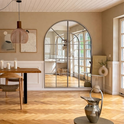 French Arch Oversized Window Style Full-Length Arched Metal Frame Mirror - Uber Decor