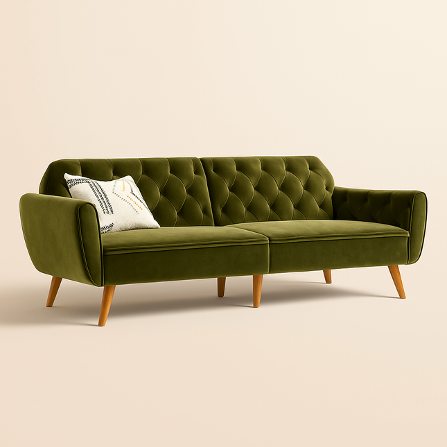 Santiago 83" Futon Sofa- Tufted Laid Back Convertible Futon Couch Bed for Small Spaces, Home or Office - Uber Decor