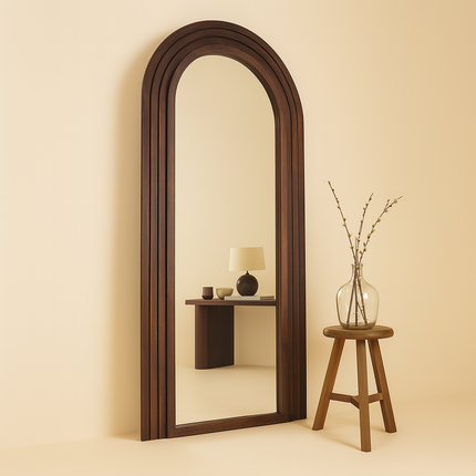 Ruby Arched Layered Wood Wall Mirror – Elegant Full-Length Mirror for Entryway & Living Room - Uber Decor