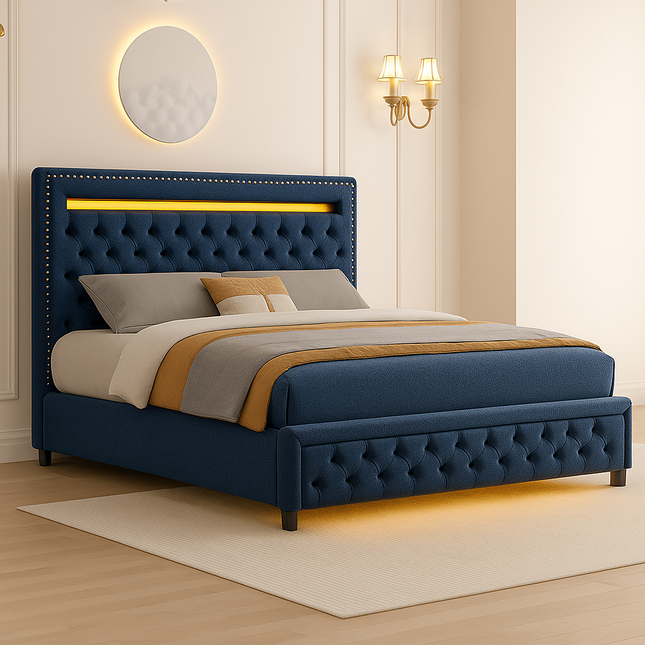 Tranquil Crest LED Storage Bed – Classic Glam Meets Modern Function - Uber Decor