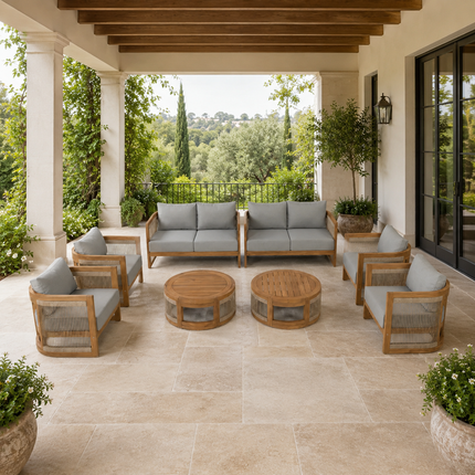 Sundrift Haven Teak Wood & Rope Outdoor Sofa Set, Japandi Patio Conversation Set for Garden, Terrace, Porch, Poolside & Lawn