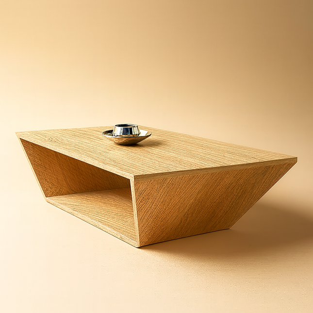 Detroit Modern Geometric Wooden Center Table with Integrated Storage Shelf for Contemporary Living Rooms - Uber Decor