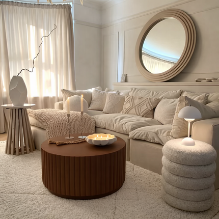 Faro Coffee Table Modern Contemporary Coastal Luxe Inspired Designer Center Table Custom Finish Ribbed Statement Table for Relaxed Living Area