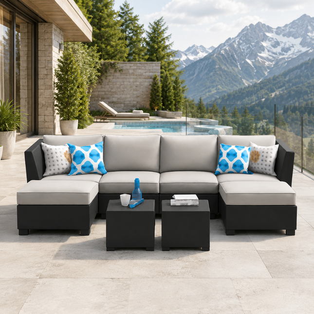 Meadowyn Modular Outdoor Sofa Set with Twin Tables – Patio, Garden Terrace & Deck Seating | Uber Decor