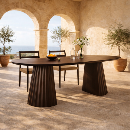 Talon Axis Solid Wood Dining Table with Fluted Pedestal Base and Oval Top for Modern and Contemporary Interiors