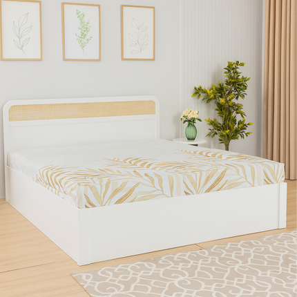 TeakCrest Modern Rattan Storage Platform Customisable Bed for Guest Rooms - Uber Decor