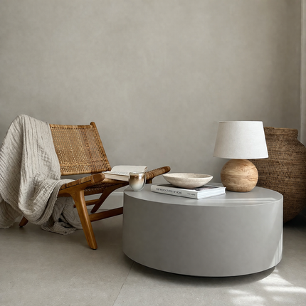 Isar Coffee Table Modern Minimal Contemporary Designer Center Table Custom Finish Smooth Drum Table for Chic Studio Space