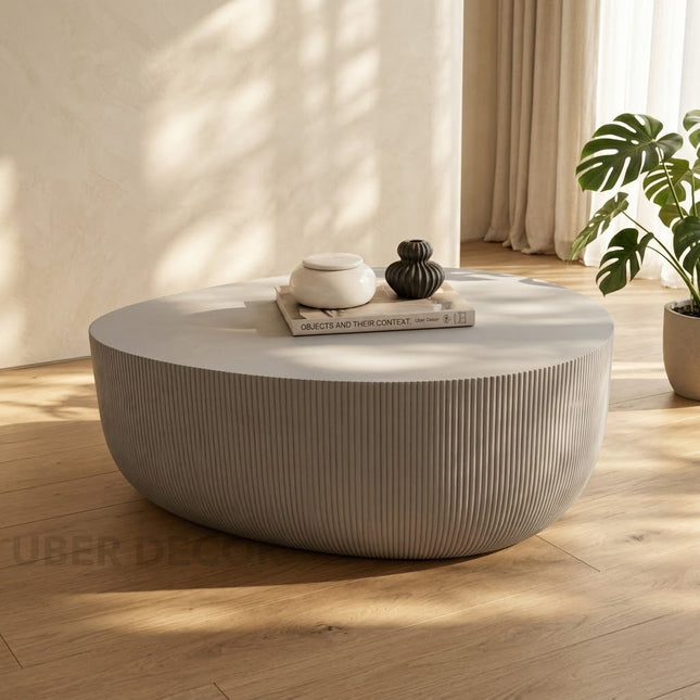 Yazoo Coffee Table Modern Art Deco Contemporary Luxe Inspired Designer Center Table Solid Wood PU Finish Ribbed Statement Table for Premium Lounge