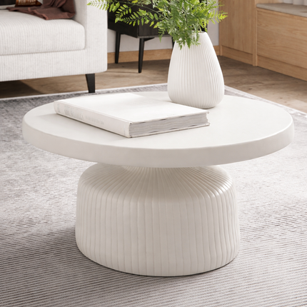 Kolar Wabi-Sabi Sculptural Japandi Coffee Table – Mid-Century Scandinavian Solid Wood Center Table with Solid Base for Living Room