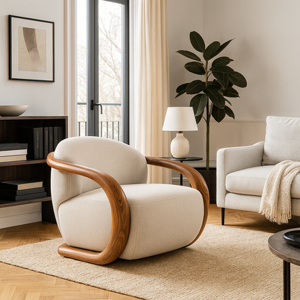 Eden Luxe Lounge Chair Mid Century Modern European Solid Wood Frame Fixed Base Accent Chair Living Room and Bedroom - Uber Decor