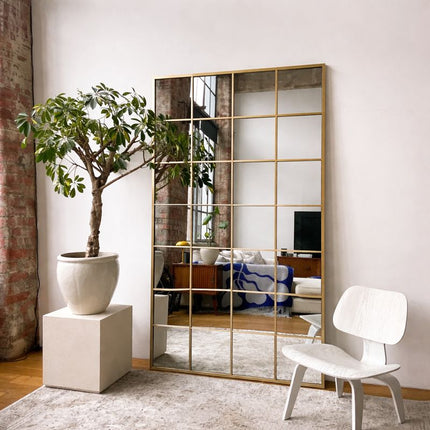 VistaLuxe- Window Pane Style Large Sized Rectangle Metal Framed Mirror for Boutiques, Clothing Stores, Living Room or Bedroom