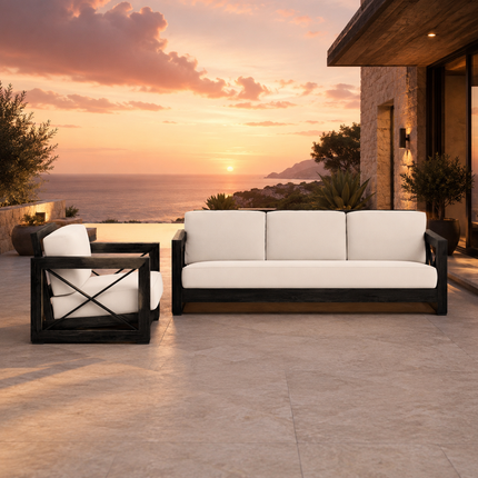 Trailora Contemporary Wooden Outdoor Sofa & Chair Set for Deck, Garden & Open Terrace | Uber Decor