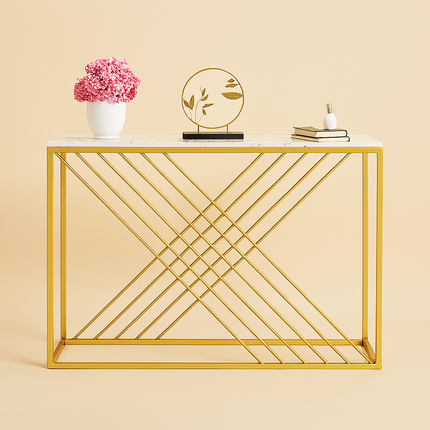 Sovana Luxe Marble Console Table – Custom White or Black Marble Top, Modern French Art Deco Gold Base for Hallways & Lounges - Uber Decor
