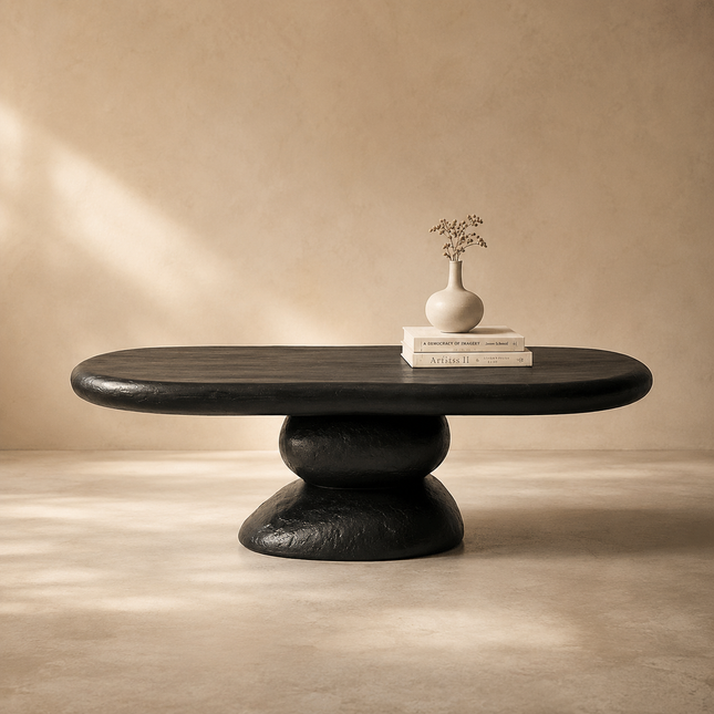 Sava Noir Wabi-Sabi Retro Pebble Coffee Table – Japandi Sculptural Centerpiece for Modern Living Rooms