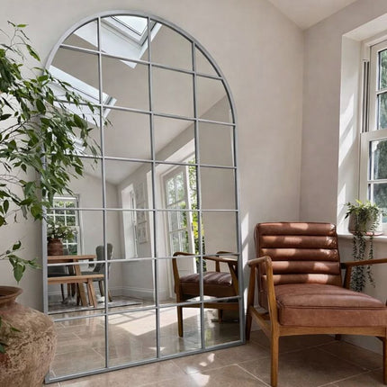 GloryArch- Arched Grid Full Length Window Style Metal Framed Mirror for Living Room, Bedroom, Clothing Boutique or Outdoor