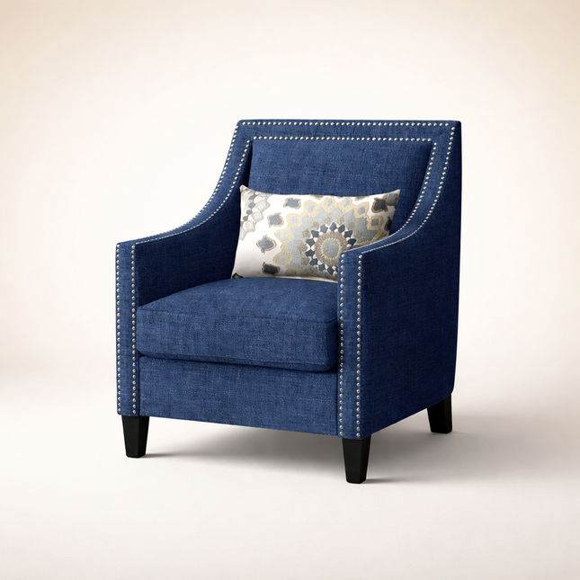 Rhesia- Traditional Style Square Shaped Embellished Upholstered Armchair for Living Room or Study