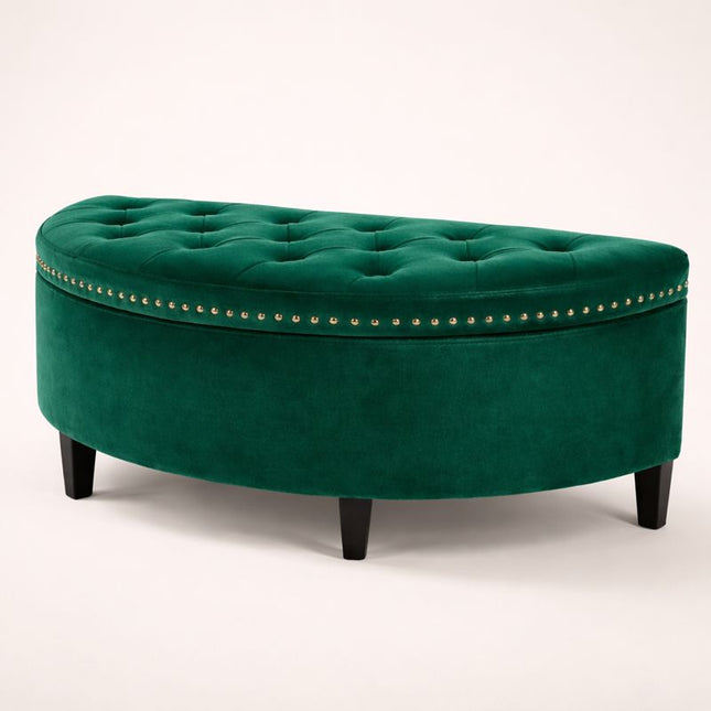 Darian Half Moon Storage Bench with Lift Top Lid – Modern Accent Organizer for Living Rooms, Bedrooms & Dressing Corners