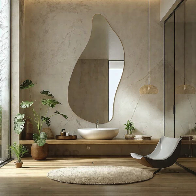 Lyra Frameless Wavy Asymmetrical Wall Mirror Organic Design - Uber Decor