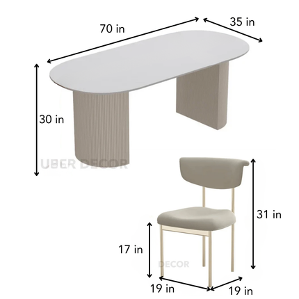 Avelique Oval Dining Table Modern Fluted Pedestal Base Minimalist Designer Dining Table for Dining Room