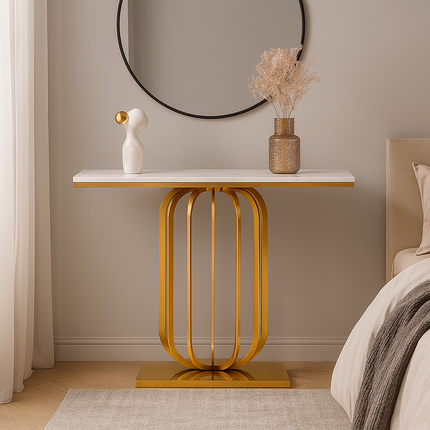 Etoile Crest Console – French Deco Marble Console Table with Luxe Pedestal Base for Hallway Glamour - Uber Decor