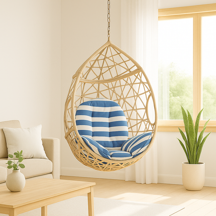 CoastNest Wabi-Sabi Cocoon Swing Chair – Japandi Coastal Organic Outdoor & Terrace Swing Chair