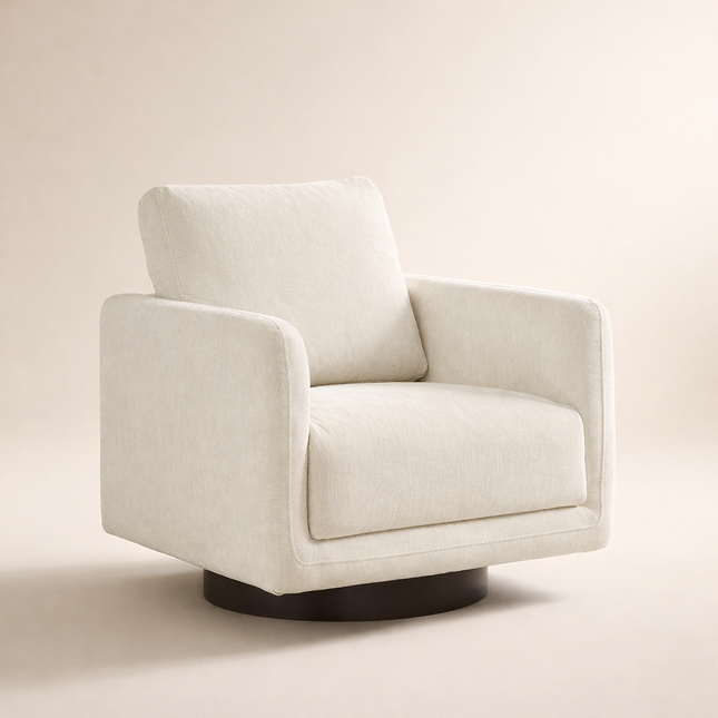 Kiana- Upholstered Swivel Armchair With Wooden Base - Square Accent Chair for Bedroom or Living Room