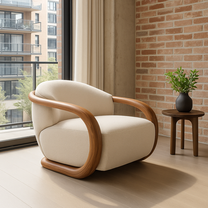 Eden Luxe Lounge Chair Mid Century Modern European Solid Wood Frame Fixed Base Accent Chair Living Room and Bedroom - Uber Decor