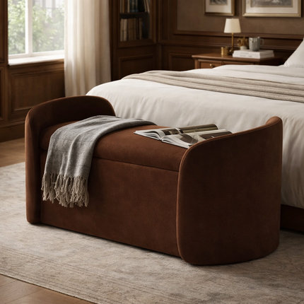 Sophie Curved 2-in-1 Storage Bench with Flip Top Seat Minimalist End-of-Bed Organizer for Bedroom & Entryway Spaces