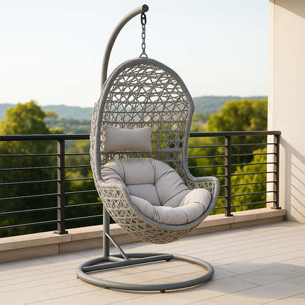 NestLoom Wabi-Sabi Cocoon Swing Chair – Japandi Sculpted Modern Comfort for Balcony, Garden & Living Room