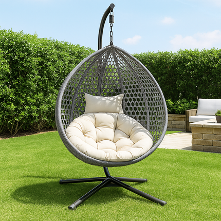 LeafShell Wabi-Sabi Cocoon Swing Chair – Japandi Mid-Century Organic Outdoor & Living Room Swing Chair