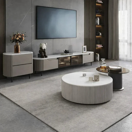 Tiber Oro Italian Luxury Round Coffee Table Tempered Glass Top High Gloss Finish Minimalist Centerpiece for Lounge and Living Suites