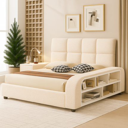 Slumber Edge Contemporary Curved Platform Bed with Storage – Modern Bedroom Essential - Uber Decor