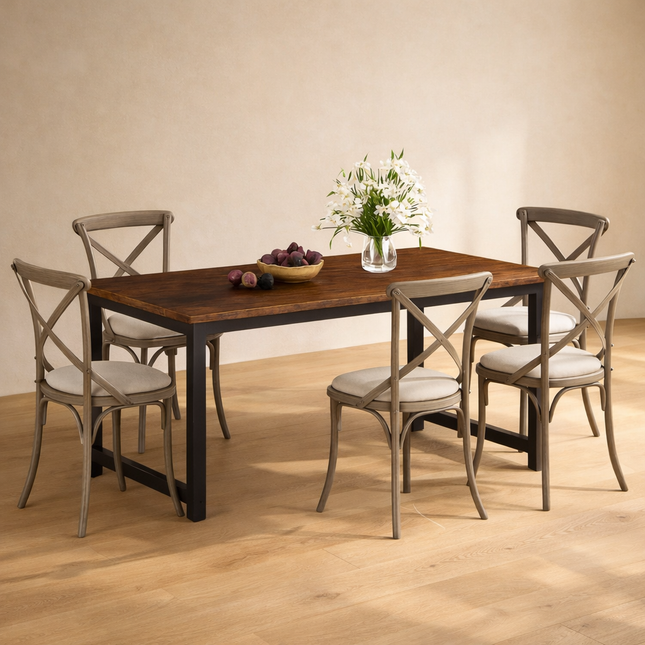 Homestead Forge Dining Table – Rustic Industrial Charm for Warm Gatherings