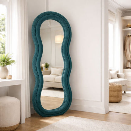 Velvet Wave Irregular Wall Mirror - Upholstered Suede Velvet Frame - Uber Decor