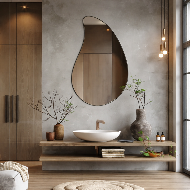 Nahla Raindrop Frameless Organic Wall Mirror Minimalist Design - Uber Decor